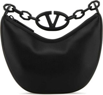 Valentino Garavani Black Leather VLogo Moon Handbag