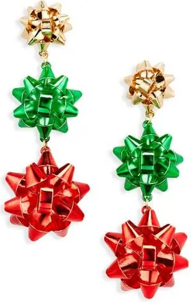 Leith Gift Bow Tiered Drop Earrings in Red Multi- Gold at Nordstrom Rack