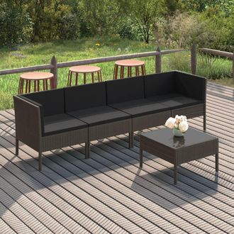 vidaXL Set De Muebles De Jard&iacute;n 5 Pzas Y Cojines Rat&aacute;n Sint&eacute;tico Gris Vidaxl