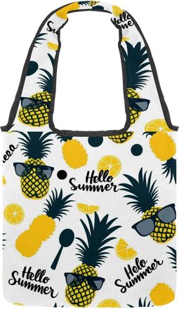 Generic Yellow Pineapple Summer (4) Reversible Canvas Shoulder Tote - Double-Sided Print, 12oz Cotton, 27cm Drop, Fold-Flat Bag for Travel, Shopping, Street O