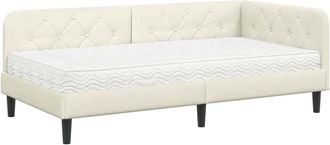 vidaXL Corner Bed Frame with Mattress Cream 100 x 200 cm Velvet vidaXL