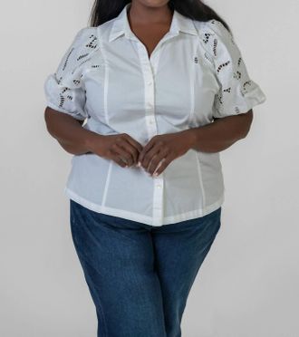 Nic+Zoe Eyelet Sleeves Shirt In White