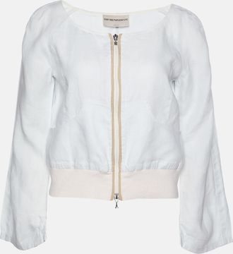 Emporio Armani Pale Blue Zip Up Cropped Jacket