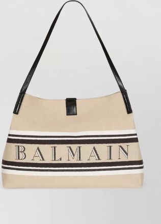 Balmain medium canvas leather tote shoulder straps