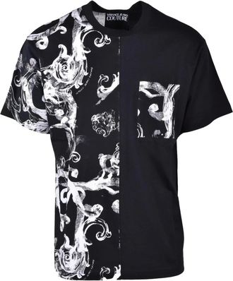 Versace Jeans Couture Tops, Heren, Zwart, L, Katoen, Katoenen T-shirt met uniek design