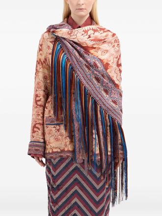Pierre-Louis Mascia Sciarpa a fiori con frange - Marrone