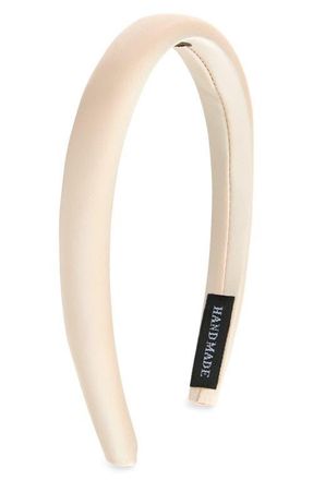 Tasha Skinny Padded Satin Headband in Champagne at Nordstrom