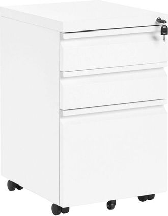 Beliani Storage Cabinet White Steel 3 Drawers with Plastic Wheels Key-Locked Modern Office RECAMI