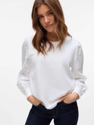 Vero Moda Sweatshirt VERO MODA VMDAMINE LS SWEAT BOX JRS, Damen, Gr. M, weiss (snow wei&szlig;), Sweatware, Obermaterial: 52% Baumwolle, 48% Polyester, unifarben, loo