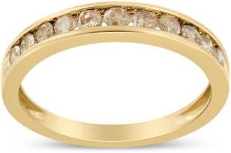 House of Brilliance 14K Yellow Gold Plated Silver 1/2 Cttw Channel Set Champagne Diamond Band Ring at Nordstrom, Size 10
