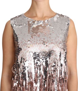 Dolce & Gabbana Womens Golden Pink Sequined Fringe Tank Top Gold And Nylon