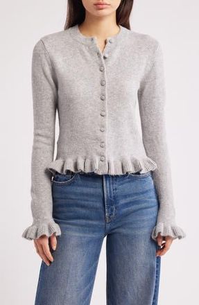 Mango Fleur Ruffle Cardigan in Medium Heather Grey at Nordstrom Rack, Size Small