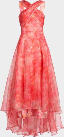 Theia Athena High-Low Organza Halter Gown