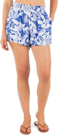 Hurley Paloma Floral Crinkle Gauze Smocked Shorts in Hydro at Nordstrom, Size X-Small