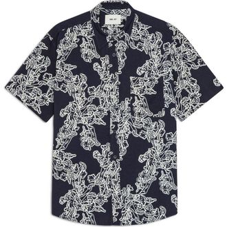 Nn.07 Deon 50055 Print Woven Shirt in Navy Blue at Nordstrom, Size Xx-Large