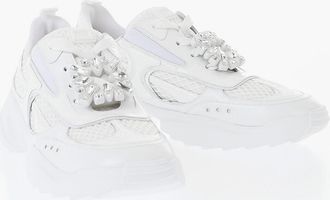 Roger Vivier Low-Top Leather And Mesh Sneakers With Jewel Embellishment Roger Vivier