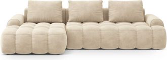 Cosmopolitan Design Sof&aacute; cama esquinero izquierdo con ba&uacute;l 3 plazas terciopelo beige claro