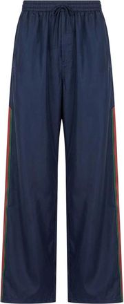 Gucci Technische zijden poplin broek met Web - Dames - Broeken - Blauw - Maat: L Zijde