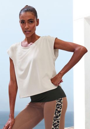 Active By Lascana Layershirt LASCANA ACTIVE, Damen, Gr. L (44/46), schwarz (beige, schwarz), Obermaterial: 66% Polyester, 29% Viskose, 5% Elasthan, unifarben, bequem h&uuml;