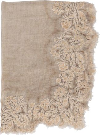 Faliero Sarti Rectangular Fiorenza Scarf with Floral Embroidery