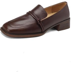 TinaCus Womens Genuine Leather Handmade Slip On Square Toe Knot Office Loafers Pumps Shoes, Brown, 4.5 UK