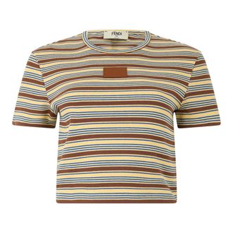 Fendi Gestreept cropped T-shirt - Dames - Tops - Veelkleurig - Maat: S Katoen