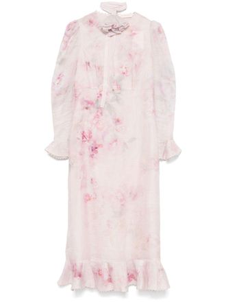 Zimmermann Crush Flower midi-jurk - Roze