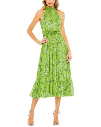 Mac Duggal Floral Print Halter Neck A-Line Dress