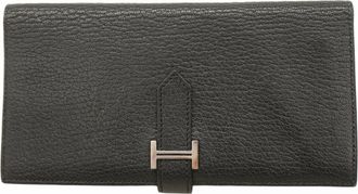 Hermès Black Chevre Leather Long Wallet (Bi-Fold) (Pre-Owned)