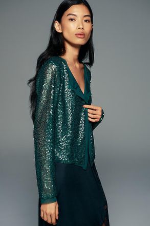 Maeve Sequined Stretch Knit Cardigan Top