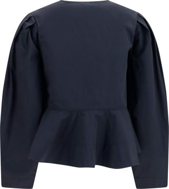 Ganni Womens Cotton Poplin Blouse With Bows Black Shirt