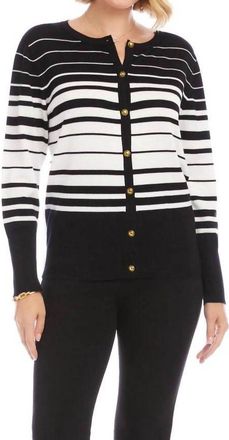 Karen Kane Stripe Cardigan Sweater In Black With Off White
