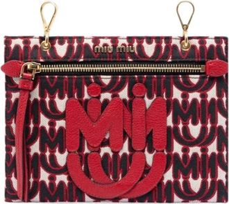 Miu Miu Pre-owned Monogram Jacquard Canvas Pouch - Dames - Vintage Clutch - Rood - ONE Size - Leer - Vintage