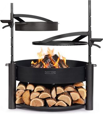 Cook King Kit Braciere Da Giardino Multifunzionale montana X Da 80 Cm Con Griglia Da 60 Cm, Albero Aggiuntivo E Padella In Acciaio Naturale Da 50 Cm