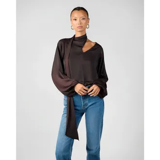 WeWoreWhat Wrap Neck Tie Top in Dark Brown at Nordstrom, Size X-Small