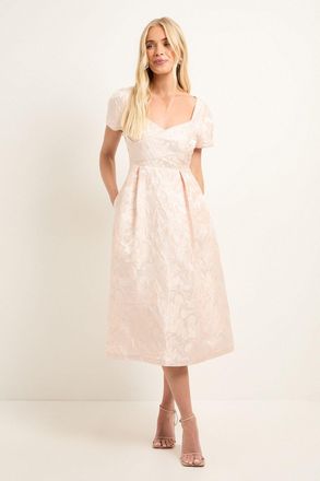 Wallis Womens Petite Jacquard Seam Detail Midi Dress - Light Pink - Size 16 UK