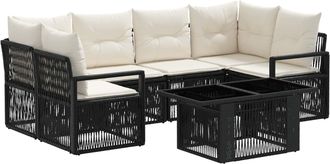vidaXL Conjunto De Sof&aacute;s De Jard&iacute;n 7 Uds. Negro Y Blanco Crema Vidaxl