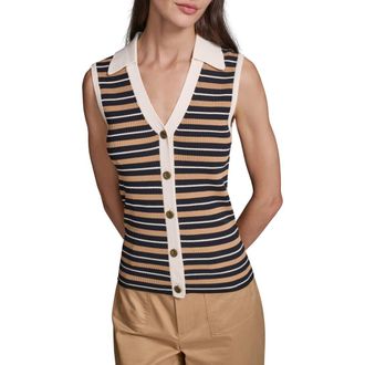 Karl Lagerfeld Stripe Rib Vest in Midnight Navy at Nordstrom, Size X-Large
