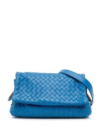 Bottega Veneta 2012-2024 Nappa Intrecciato Flap crossbodytas - Blauw