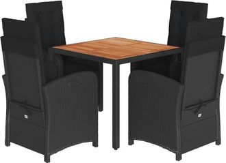 vidaXL Set De Muebles Jard&iacute;n 5 Pzas Con Cojines Rat&aacute;n Sint&eacute;tico Negro Vidaxl
