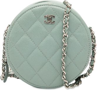 Chanel Blue CC Quilted Caviar Round Clutch With Chain