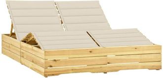 vidaXL Tumbona Doble Y Cojines Madera Pino Impregnada Crema Vidaxl