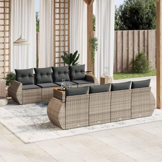 vidaXL Set De Muebles De Jard&iacute;n 9 Pzas Y Cojines Rat&aacute;n Sint&eacute;tico Gris Vidaxl