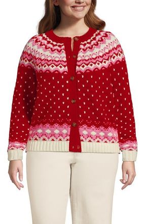 Lands End Lofty Birdseye Fair Isle Cardigan Sweater in Red Heritage Fairisle at Nordstrom, Size 1 X