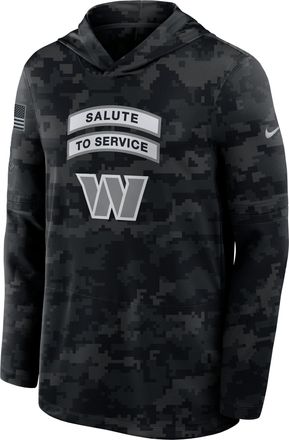 Nike Washington Commanders Salute to Service Sideline Nike Mens Dri-FIT NFL Long-Sleeve Hooded Top in Black | 03B90ILOA2Z-YUN