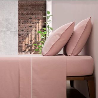 Casa da Laura S&aacute;banas franela 100% algod&oacute;n liso rosa cama 150/160 2 almohadas 50 x