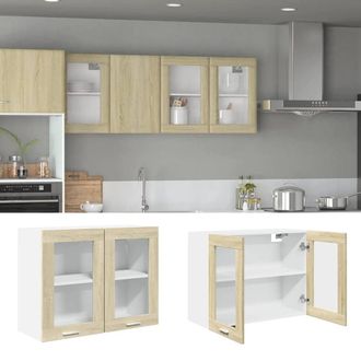 Berkfield Home Hanging Glass Cabinet Lyon Sonoma Oak 80x31x60 cm Engineered Wood in Brown | Size: 80 x 31 x 60 cm