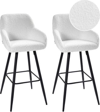 Beliani Beliani - Conjunto De 2 Sillas De Bar Moderno De Boucl&eacute; Acolchado Con Reposabrazos Patas De Metal Blanco Crema Casmalia
