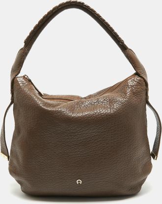 Aigner Dark Brown Leather Logo Hobo