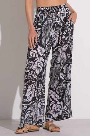 Elan Maldives Floral-Print Wide-Leg Pants In Black